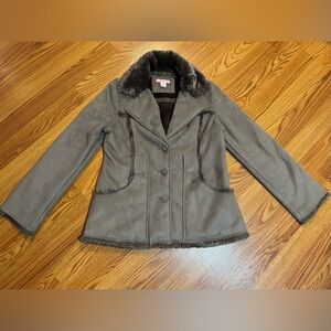 EUC Girls Brown Suede Like Faux Fur Lined Coat - size 10/12